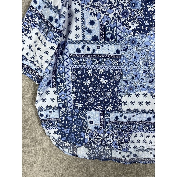 Woman Within 1/2 Sleeve V-Neck Floral Patchwork Popover Top Womens 18/20 Blue - Picture 8 of 14